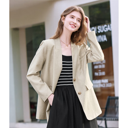 Betu Women's 2025 Spring New Suit V-neck Fashion Temperament Loose Casual Suit Jacket Women 2502T84 Khaki M