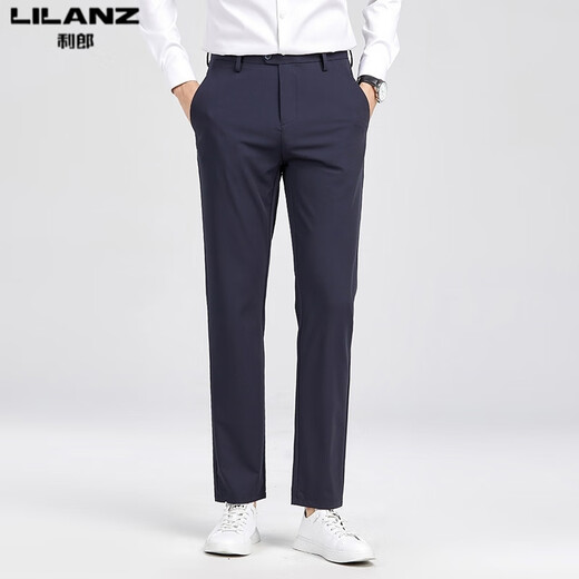 Lilang Herren Casual Hosen Sommer Neugeschäftshose Anti-Falten-Gerade und uneisenfreie Hosen Trend Schwarz H9896 33