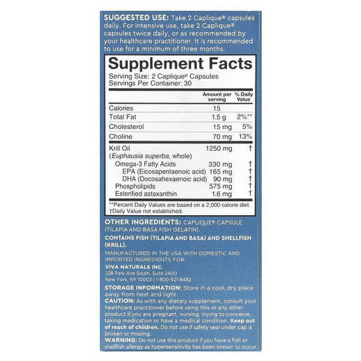 TsumuraViva Naturals Antarctic Krill Oil Contains Astaxanthin 60 Caps Caplique Capsules 60 Units 113 13549
