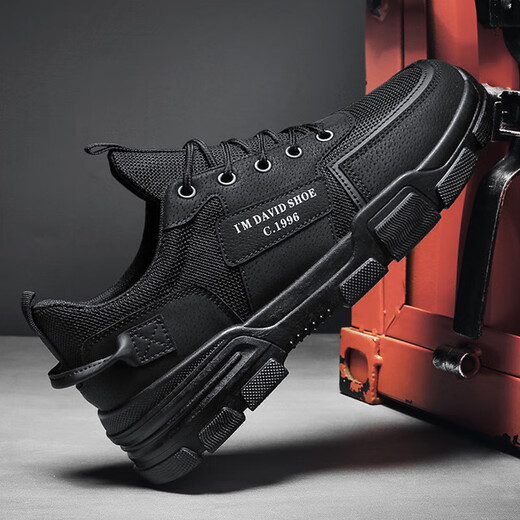 Zapatos para hombres impermeables y trabajos sin deslizamiento y zapatillas negras resistentes al desgaste Sports y leisure Strirable Summer Labor Protection Zapatos 0803 Negro 42