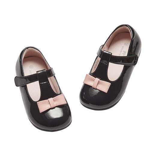 DAVE&BELLA Girls' Leather Shoes Princess Style Children's Performance Shoes Spring New Children's Casual Shoes Female Baby Toddler Shoes Black Spot 21