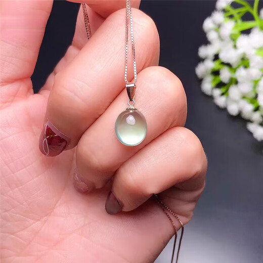 Buhesyt high-end 18k gold and jade necklace prehnite pendant female crystal fresh clavicle chain for girlfriend birthday gift 10*14mm