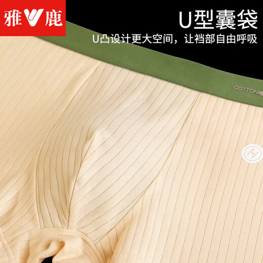 雅鹿内裤男纯棉7A抑菌裆平角短裤条纹男款青少年潮流男生四角短裤头 默认4色 CU761-袋装 4条 L 【建议105斤以内】