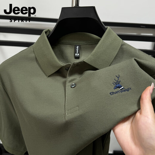 JEEP SPIRIT Polo de algodón pesado Jeep para hombre, camiseta de manga corta de algodón piqué de verano, camiseta holgada transpirable de tendencia de moda con abertura negro XL /52