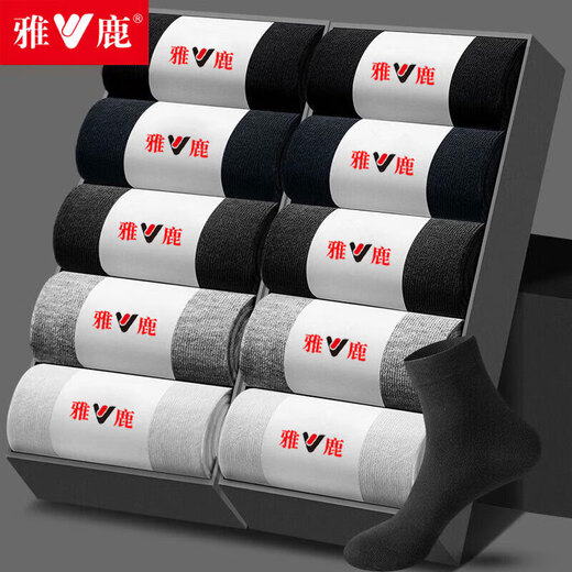 雅鹿6双装袜子男中筒袜春秋季吸汗长袜四季款透气男袜 6双发【纯色中筒5双+福袋1双】 6双 均码