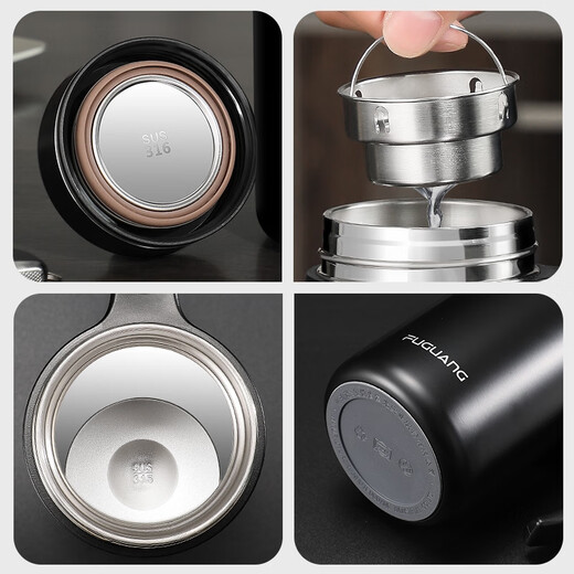 Fuguang Taza Termo Oficina de Negocios Taza de Agua de Gran Capacidad Taza con Mango 316L para Hombres Taza de Té para Mujeres Taza de Regalo Personalizada 520 ml Caja de Regalo Negra + Almacén de Té Independiente