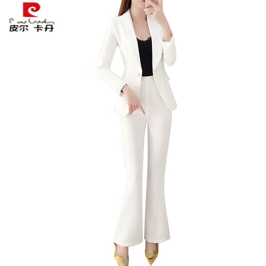 皮尔卡丹（pierre cardin）2025新款春秋白色西装套装女韩版时尚正装小西服英伦风两件套套装 白色 S 100斤以下