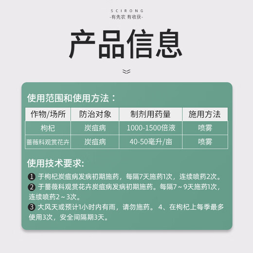 Xiannong 20% benzyl prochloraz, wolfberry fruit tree, vegetable, flower leaf spot anthracnose special pesticide broad-spectrum fungicide