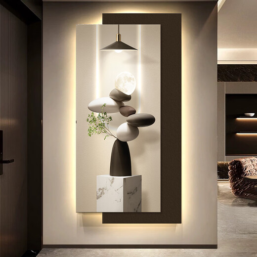 La pintura de decoración de la entrada de Yunmao está frente a la puerta 2024 Luz moderna de alta gama La pintura de decoración de entrada de lujo es simple y tocar las luces para ingresar a la casa T12348 70*140cm Banco de energía Control remoto Tallado + Cristal