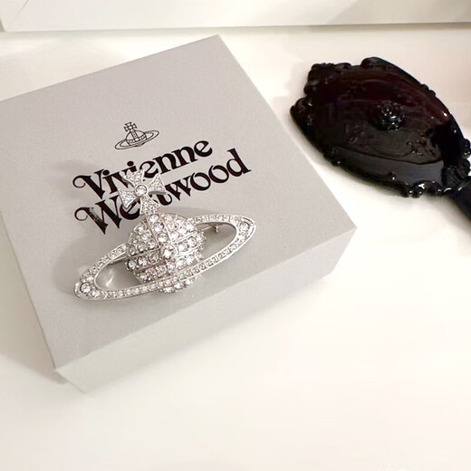 Vivienne Westwood Queen Mother Brooch Women's Authentic Saturn Full Diamond Brooch Suit Accessories Badge Gift for Men and Women Silver - Small Size