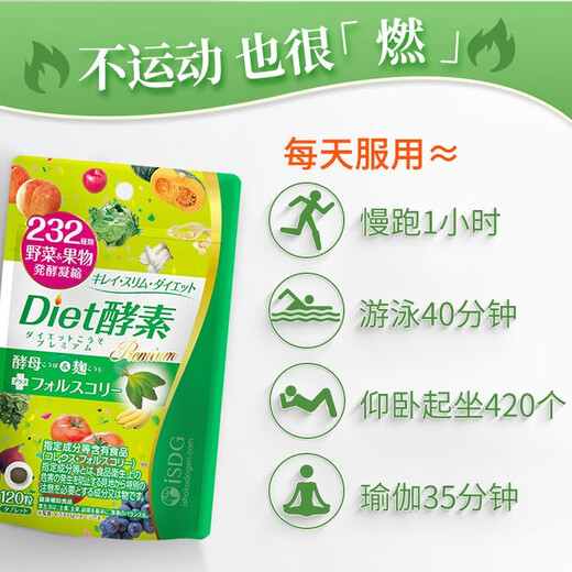 ISDG夜间酵素升级版232种水果蔬菜酵素120粒/袋 孝素梅原液减小肚子 【昼夜然脂】加强版3袋装