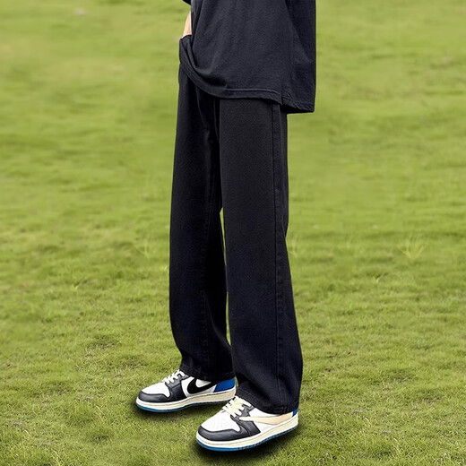 Woodpecker Jeans Men's Autumn and Winter 2025 Trendy Versatile Straight Leg Wide Leg Pants Men's Loose Stretch Teen Pants Men Black Regular L Recommended 110-130Jin Jin equals 0.5 kg