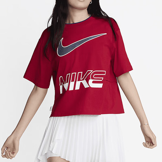 Nike (Nike) T-Shirt Frauenkleidung 2025 Sommer Neue Mode Sportswear lässig bequeme Fitness atmungsaktiven losen runden Hals HF6291-687 Red L