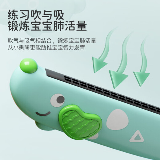 木允瑶卡通儿童16孔口琴发声吹奏可水洗宝宝早教训练气息口风琴乐器玩具 萌狗口琴绿色彩盒装