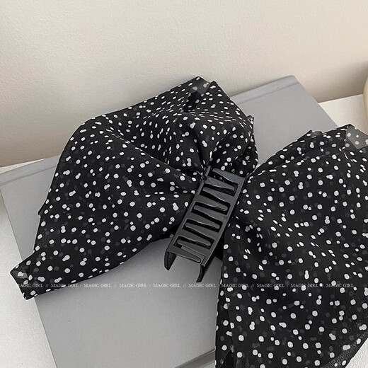 French retro black and white polka-dot bow clip, temperament hair clip, elegant ponytail clip, shark clip headdress for women, retro polka-dot bow clip