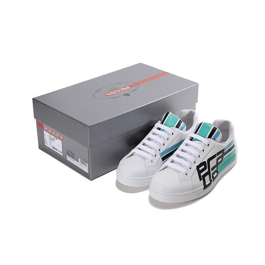 PRADA men's leather sneakers gift for men 4E3409 3KQL F0009 white multi-color 43 / brand original code 9