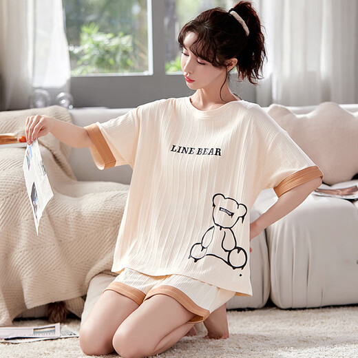 
Cat man summer women's pure cotton cute short sleeve shorts pajamas can be worn outside home clothes GXT6630 L (recommended 95-115 Jin [Jin equals 0.5 kg])
