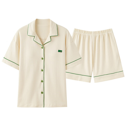
LangSha couple pajamas summer short-sleeved shorts simple cardigan can be worn outside for men and women's cotton home clothes summer X12706-12806 3XL men's style