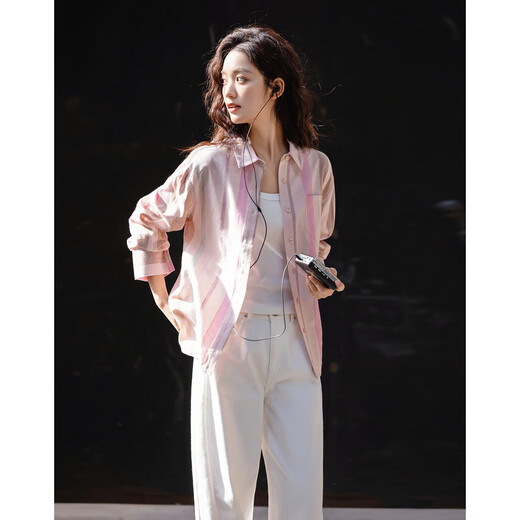 Demana layering tool spring cloud cotton three-dimensional lapel striped shirt loose and comfortable hidden flesh shirt women's top
