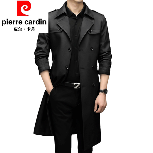 Pierre Cardin mid-length windbreaker men's spring and autumn business casual over-the-knee men's coat jacket double-breasted temperament large size trendy camel. XL