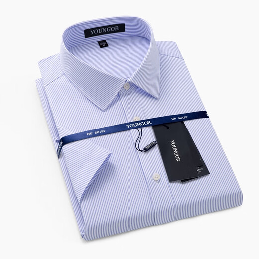 
MAYOR Yager Men's Short Sleeve Shirt Pure Cotton Business Casual Professional Wear Anti-Wrinkle-Free Iron Middle-aged Solid Color Shirt Summer DP#6630 M 170/88A Size 39 Height 165-1