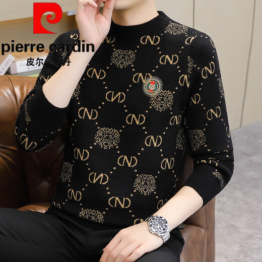 皮尔卡丹（pierre cardin）圆领保暖长袖男士毛衣高品质烫钻套头时尚打底衫休闲个性上衣 咖啡色6010 L 穿115-130