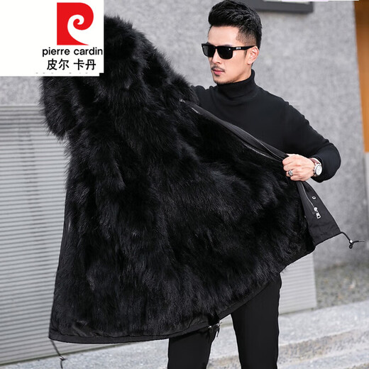 Pierre Cardin light luxury high-end men's clothing Haining genuine leather coat and fur all-in-one men's fur pie overcomes men's long coat hooded winter red default 1