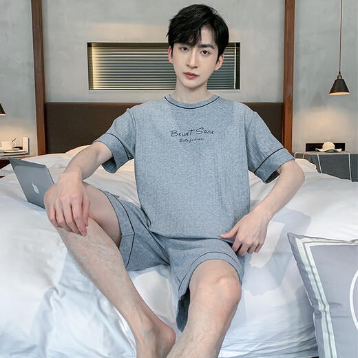 Langsha Men's Pajamas 2025 Новые шорты с короткими рукавами из чистого хлопка Тонкие летние повседневные двухсексуальные набор домашней одежды Большой размер 9928# 4xl [предполагают 180-220JIN [JIN равен 0,5 кг]]]