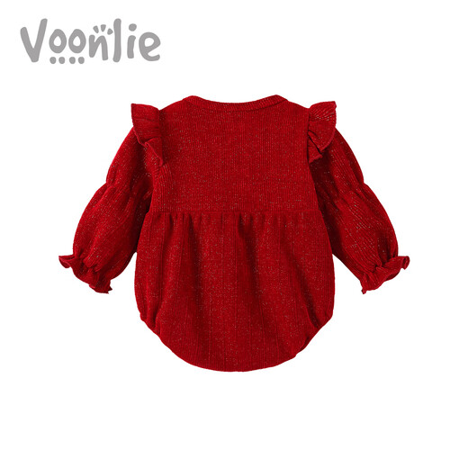 Fanxian Baby Clothes Spring Clothing Coverall Newborn Girl Onesie Princess One Hundred Days and One Year Old Dress Spring and Autumn Red 66cm