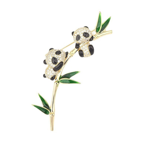 WOUG Bamboo Peace Cute Panda Brooch Bamboo Women's National Style Design Exquisite Suit Corsage Gold