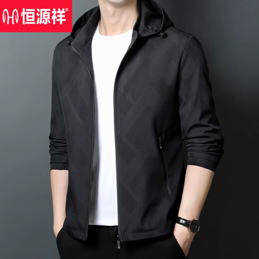 
Hengyuanxiang spring and autumn jacket men's thin style, middle-aged and young, fashionable, casual and versatile removable hooded tops, men's K12127 green (removable cap) XL 180