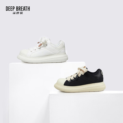 DEEP BREATH深呼吸女鞋轻便低帮绑带休闲舒适帆布面包鞋AX12244 黑米 34