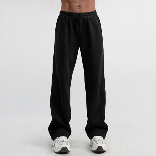 Dingfengbaoluo American casual pants men's autumn straight solid color heavy loose wide-leg long pants KS09 black 2XL