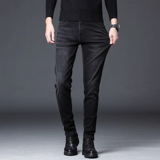 UOSO Autumn e Invierno Nuevos jeans de terciopelo de alta gama y de alta gama Plus de terciopelo para hombres Slim Feet pantalones estiramientos informales 1049 gris 28