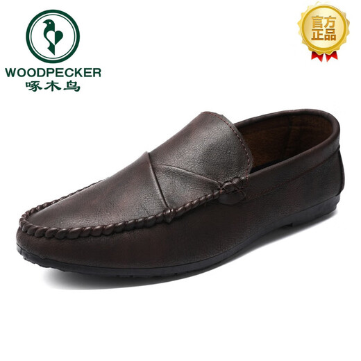 
Woodpecker brand men's beanie shoes 2024 new soft leather casual leather shoes trendy lazy shoes youth trendy shoes YL-D826 brown 39