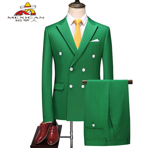 Scarecrow (MEXICAN) red double-breasted suit suit men's large size business casual formal suit jacket performance dress two-piece set white two-piece suit + trousers 2XL 140155Jin Jin equals 0.5 kg