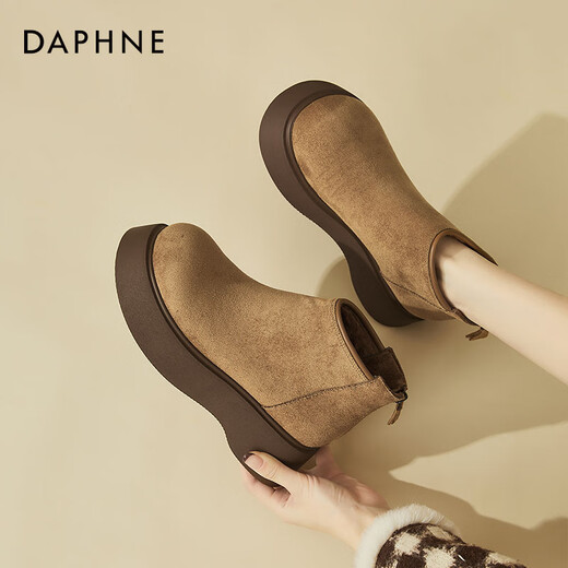DAPHNE Bottes de neige Daphné chaussures chaudes en coton pour femme hiver nouvelles bottes courtes rétro Maillard à semelles épaisses bottes extérieures couleur caramel velours hauteur du talon 5,5 cm 37 (235 mm) taille standard