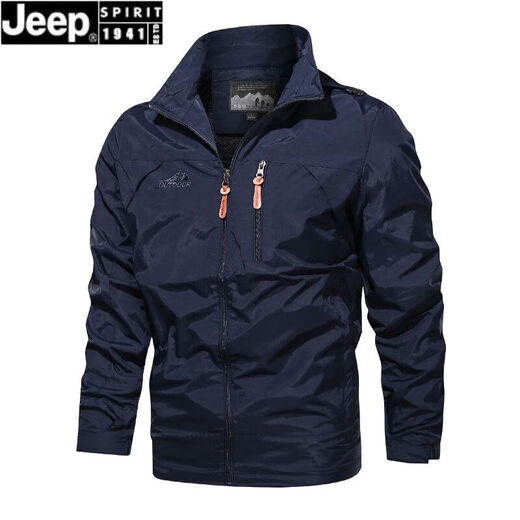 JEEP SPIRIT吉普春秋季休闲运动外套男士大码百搭户外防水冲锋.衣中青年连帽 黑色9928 XL