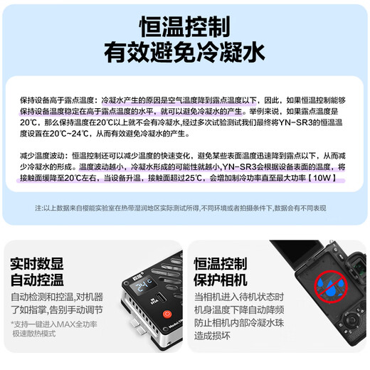 Yingneng Camera Radiator Sony A7M4/A7C2/A7S3/ZVE10/A6700 Canon R5/R6/R7/R8 Micro SLR Live Video Shooting Cooling Fan Silent Cooling Universal Side Flip Screen-Semiconductor Radiator Automatic Temperature Control丨No Condensation Water Suitable for SONY Fuji Nikon Z30/ZFC/XT4/S20