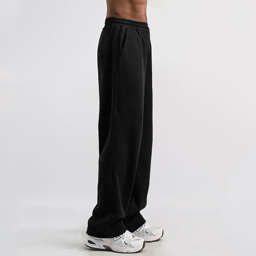 Dingfengbaoluo American casual pants men's autumn straight solid color heavy loose wide-leg long pants KS09 black 2XL