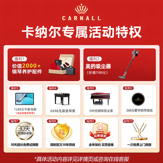 卡纳尔（CARNALL）全新家用三角钢琴成人专业演奏实木真钢琴德国进口配置高端教学用 GC5 高端黑 [德国三复振式音源]