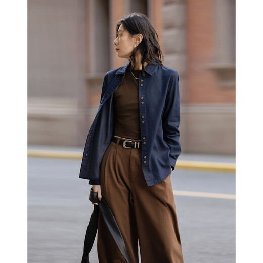 Demana fashionable layering spring simple style lapel shirt cloud-like cotton double-button denim shirt women's top