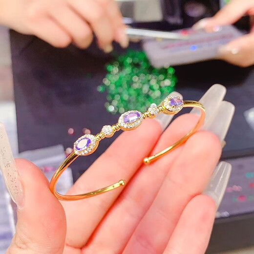 WeICI 925 Silver Gold-plaqué Bracelet Bracelet Couleur de feu flash Main 3 * 5 mm925 Incrustation de précision en argent