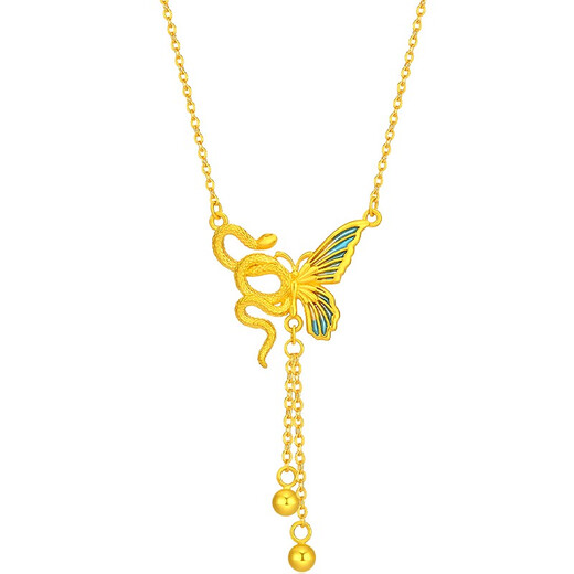 Chi Pan Hong Kong Gold Shop Butterfly Snake Pendant Gold-wrapped Silver Zodiac Transport Bead Necklace Water Shell for Girlfriend Butterfly Snake Set Chain 1 Gram Gold