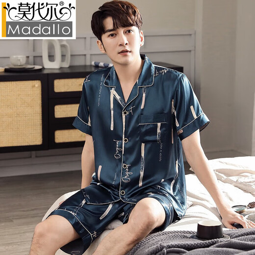 Modal pajamas men's summer ice silk 2024 new short-sleeved shorts home clothes summer thin imitation silk suit M5009 L [recommended 120-140Jin [Jin equals 0.5 kg]]