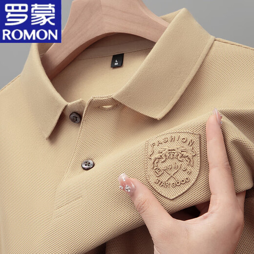 ROMON summer men's short-sleeved T-shirt pure cotton high-end embroidered lapel Polo Paul shirt heavyweight half-sleeved top men 9901 - red M recommended 90-110Jin Jin equals 0.5 kg