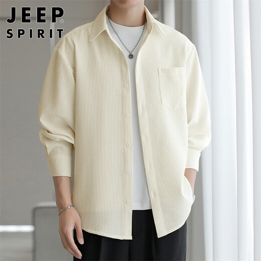 JEEP SPIRIT Jeep long-sleeved shirt men's spring trendy shirt men's waffle top jacket men's black XL