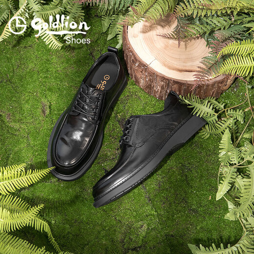 Goldlion Men's Shoes Urban Fashion Autumn Formal Leather Shoes Comfortable and Wear-Resistant Derby Shoes 50823024401A Black Size 40