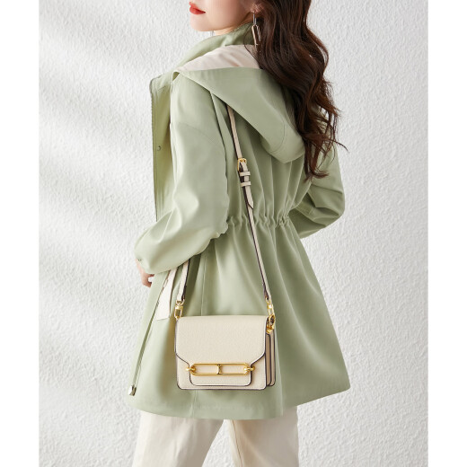 
Shangjing Spring and Autumn Trench Coat for Women Mid-Length Small Hat Waist Hooded Contrast Color Versatile Commuter Jacket Green M