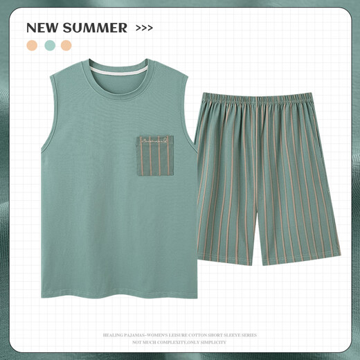 Langsha Pyjamas Herren Sommermodal Weste ärmellose Shorts Herrenhaus Kleidung Sommer dünne Eisseide DGG-AM-1227 L